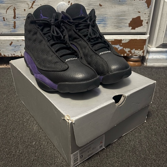 Jordan Retro Black and Court Purple Sneakers